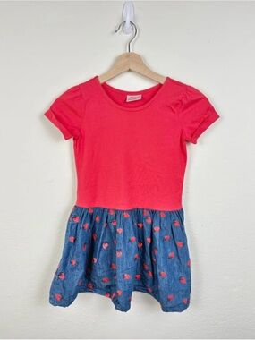 Hanna Andersson Girls 120 6-7 Red Embroidered Strawberry Denim Chambray Dress